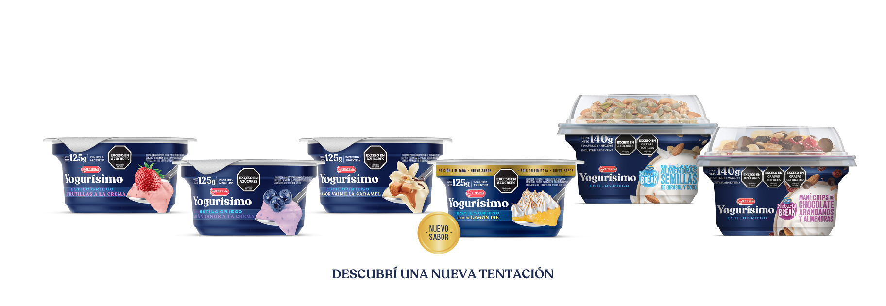 Yogur griego y frutos rojos, frutilla, almendras,  vainilla,  chocolate y durazno. Yogrurísimo estilo griego en todos sus sabores.