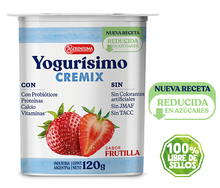 Yogur cremoso frutilla Yogurísimo cremix reducido en azúcar. Yogur cremoso frutilla Yogurísimo cremix reducido en azúcar.